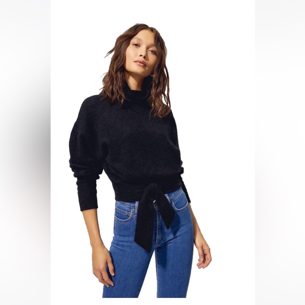 Aritzia Wilfred black mock neck sweater with tie waist